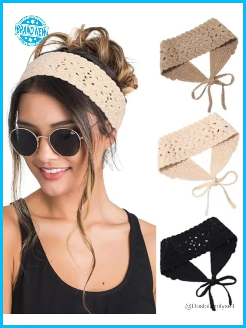 Boho Crochet Tie-Up Headband Handmade Knit Hair Bandana Adjustable